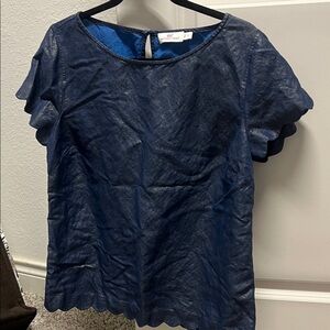 Vineyard Vines Navy Scalloped Short Sleeve Blouse